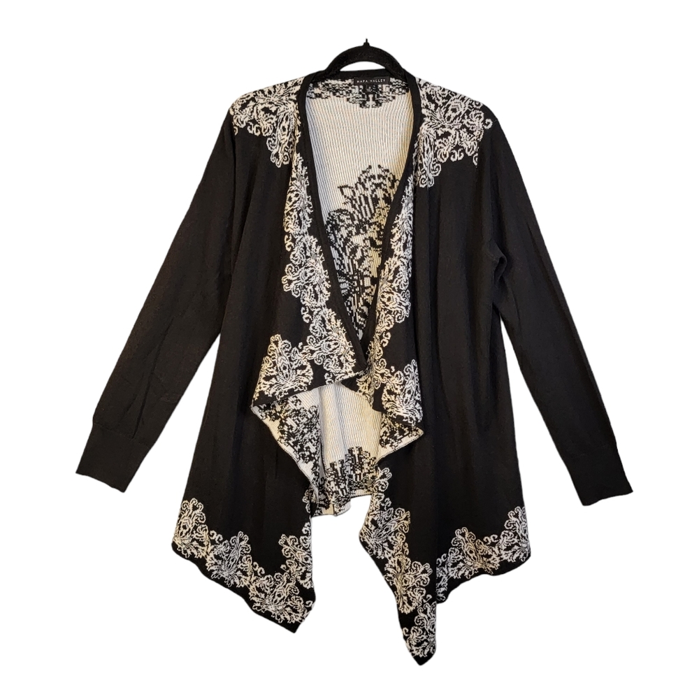 Napa Valley Black & White Light Weight Sweater Wrap Shawl Shrug Long Sleeves S